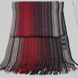 Fraas 100% Wool Striped Scarf With Fringe Red/Gray/Black - 13"x72"